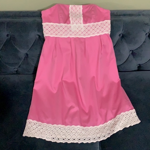 Lilly Pulitzer Dress Strapless Pink and White Appliqué Size 6 - Picture 3 of 12